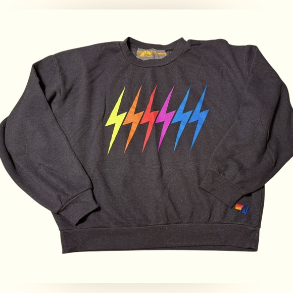 Aviator Nation BOLT GRADIENT RELAXED CREW SWEATSHIRT - BLACK // RAINBOW- small - Picture 2 of 4